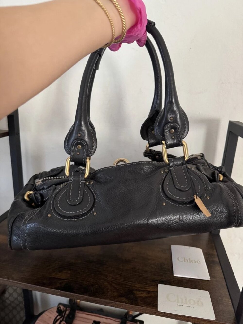 Chloe Vintage Y2K Paddington Black Leather Medium Satchel Padlock Key - Picture 6 of 14
